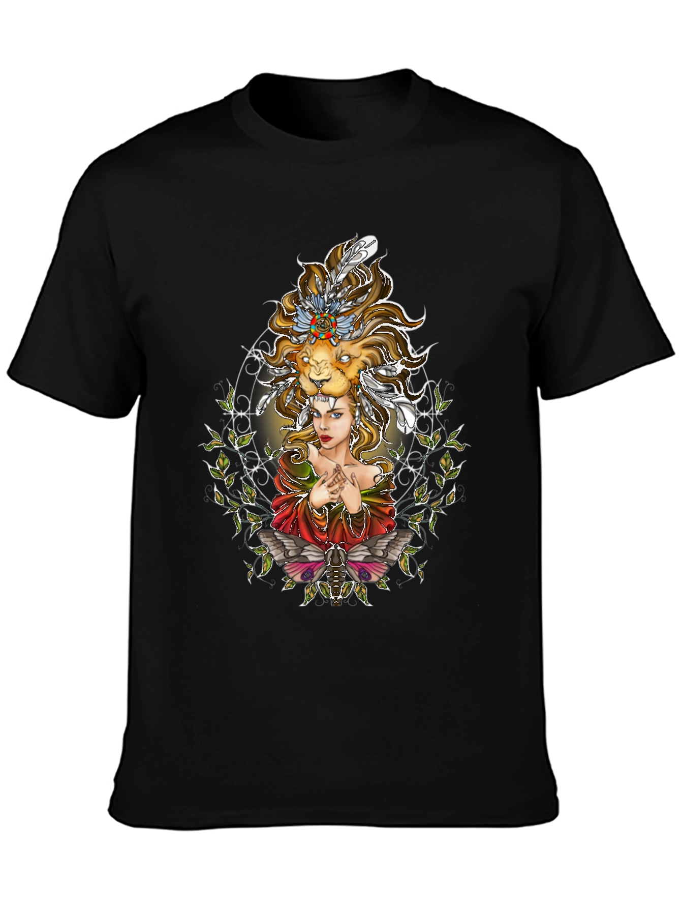 Black Lion Headdress Graphic Print Tee - Unique Design view 3