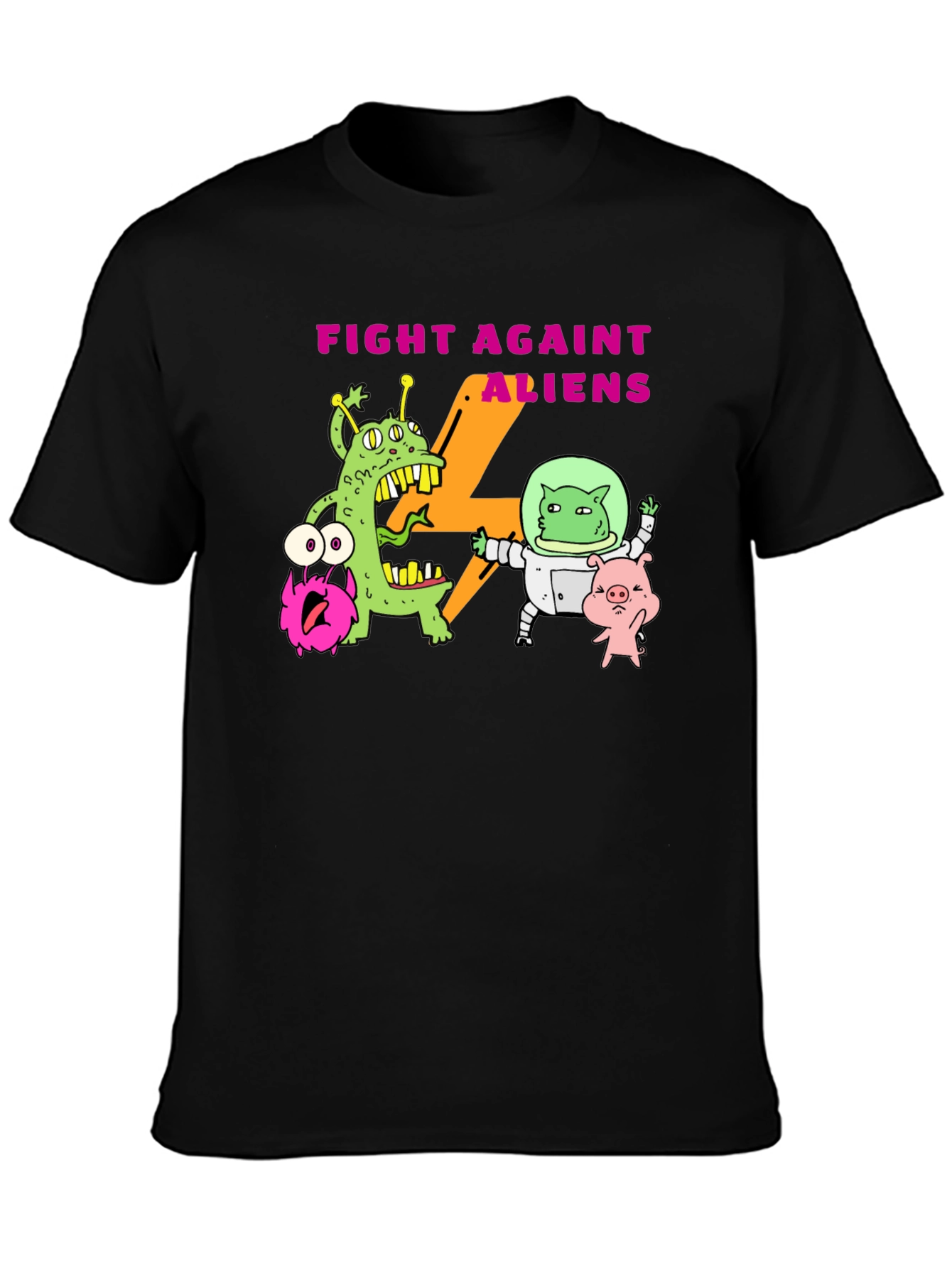 Black Fight Against Aliens Graphic T-Shirt - Black view 3
