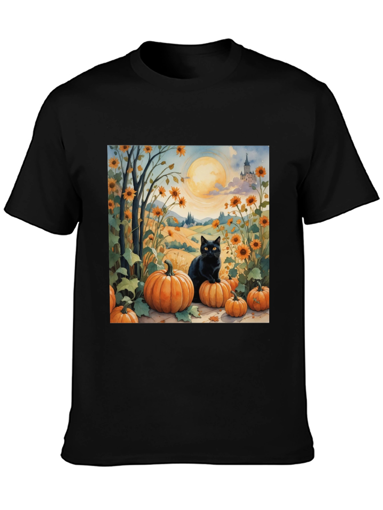 Black Halloween Black Cat Pumpkin Patch T-Shirt view 3