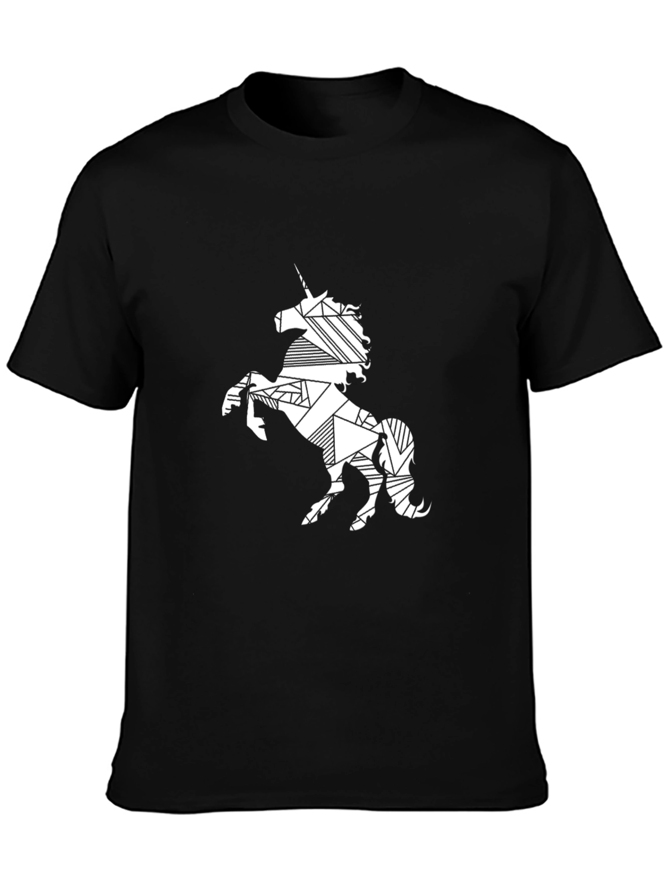 Black Geometric Unicorn Print Black T-Shirt view 3