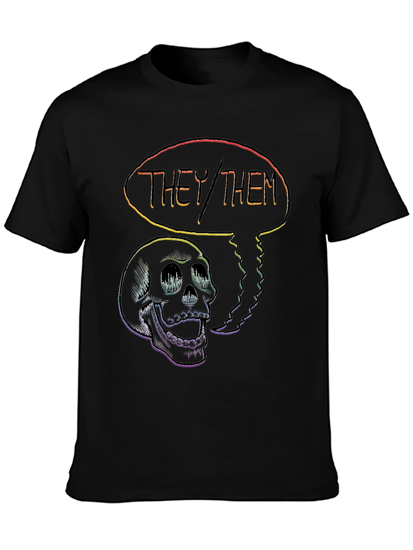 Black THEY/THEM Skull Graphic Tee - Pride & Empowerment view 3