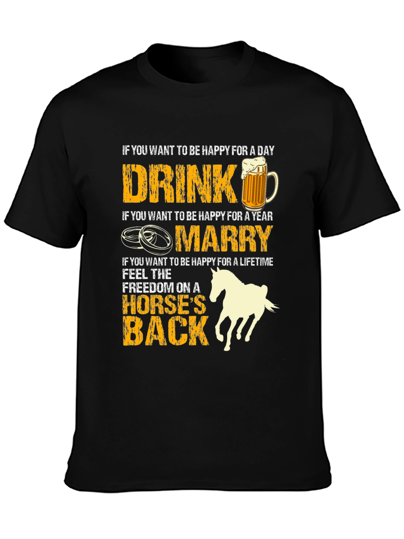 Black Drink Marry Horse T-Shirt: Happiness Guide view 3