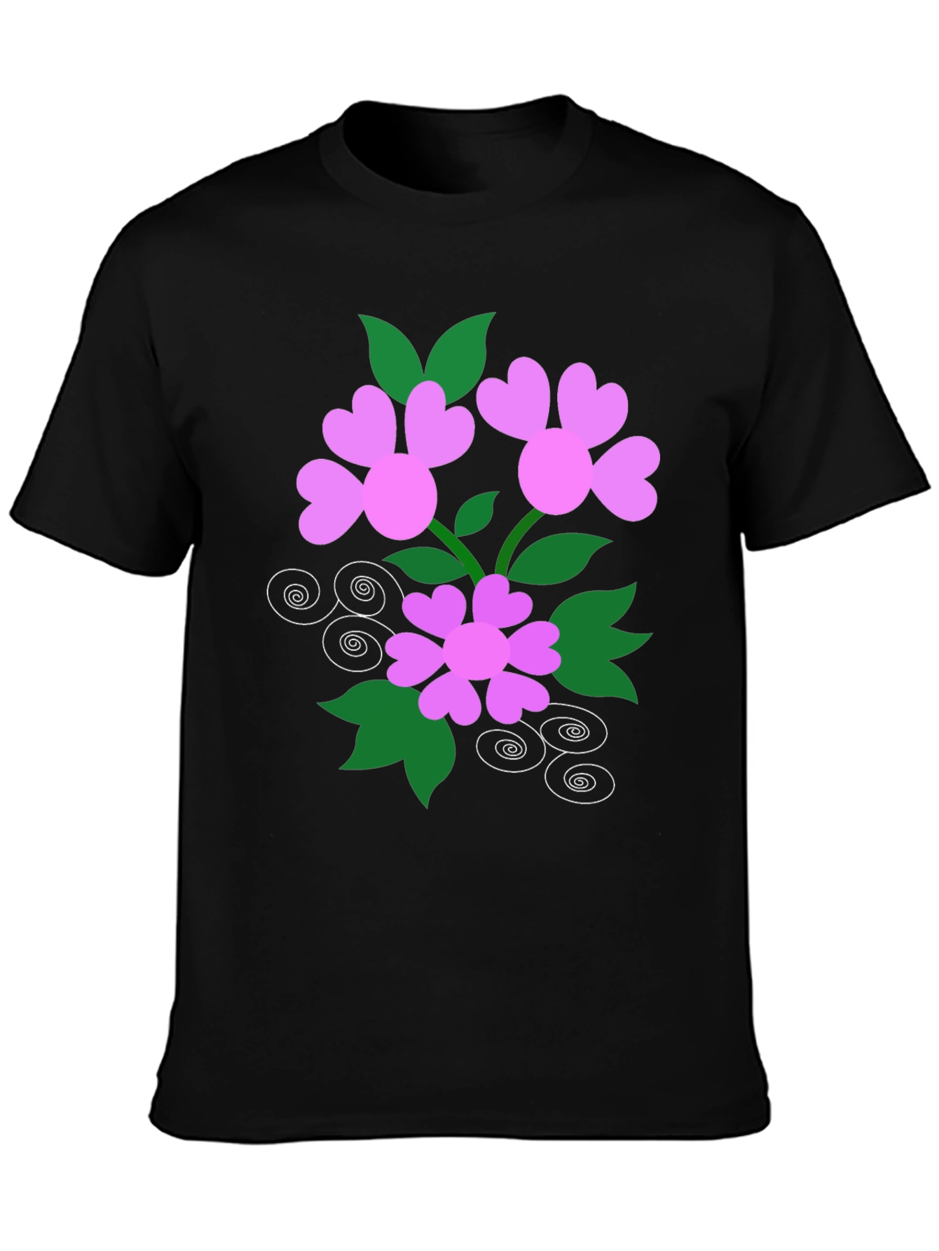 Black Floral Heart Tee - Black Cotton Blend view 3
