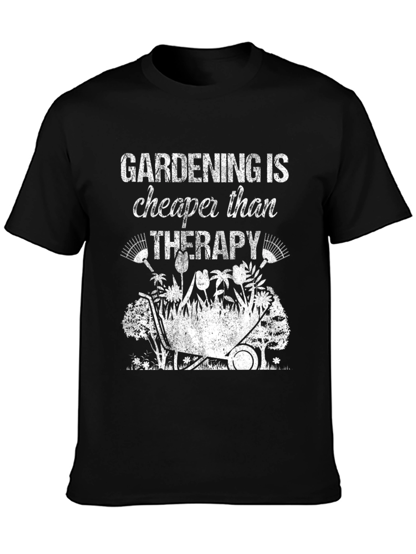 Black Gardening is Cheaper Than Therapy Graphic Tee view 3