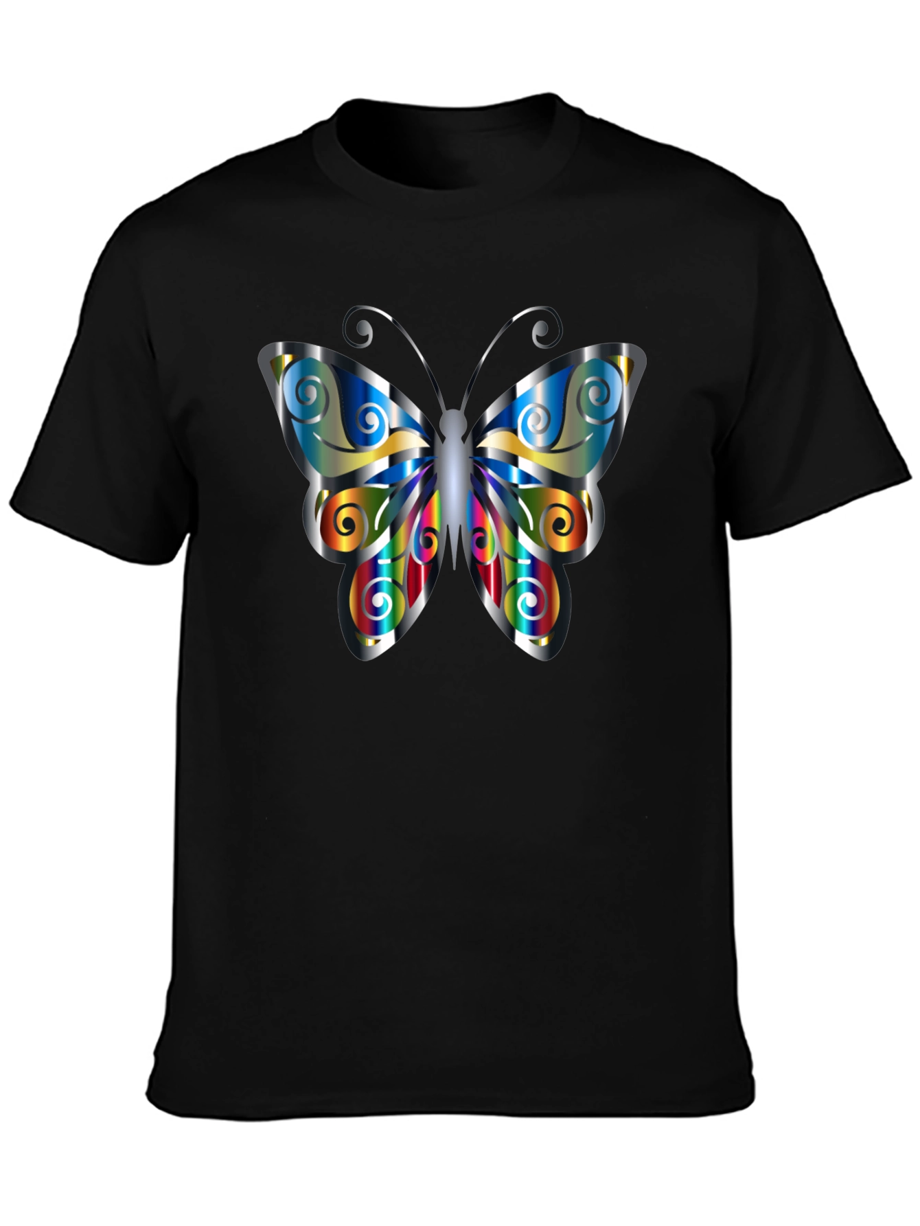 Black Butterfly Graphic Print Men's Black T-Shirt view 3