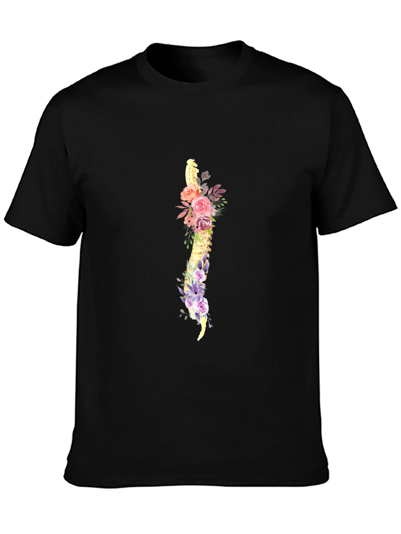 Black Floral Spine Graphic Tee - Black Cotton T-Shirt view 3