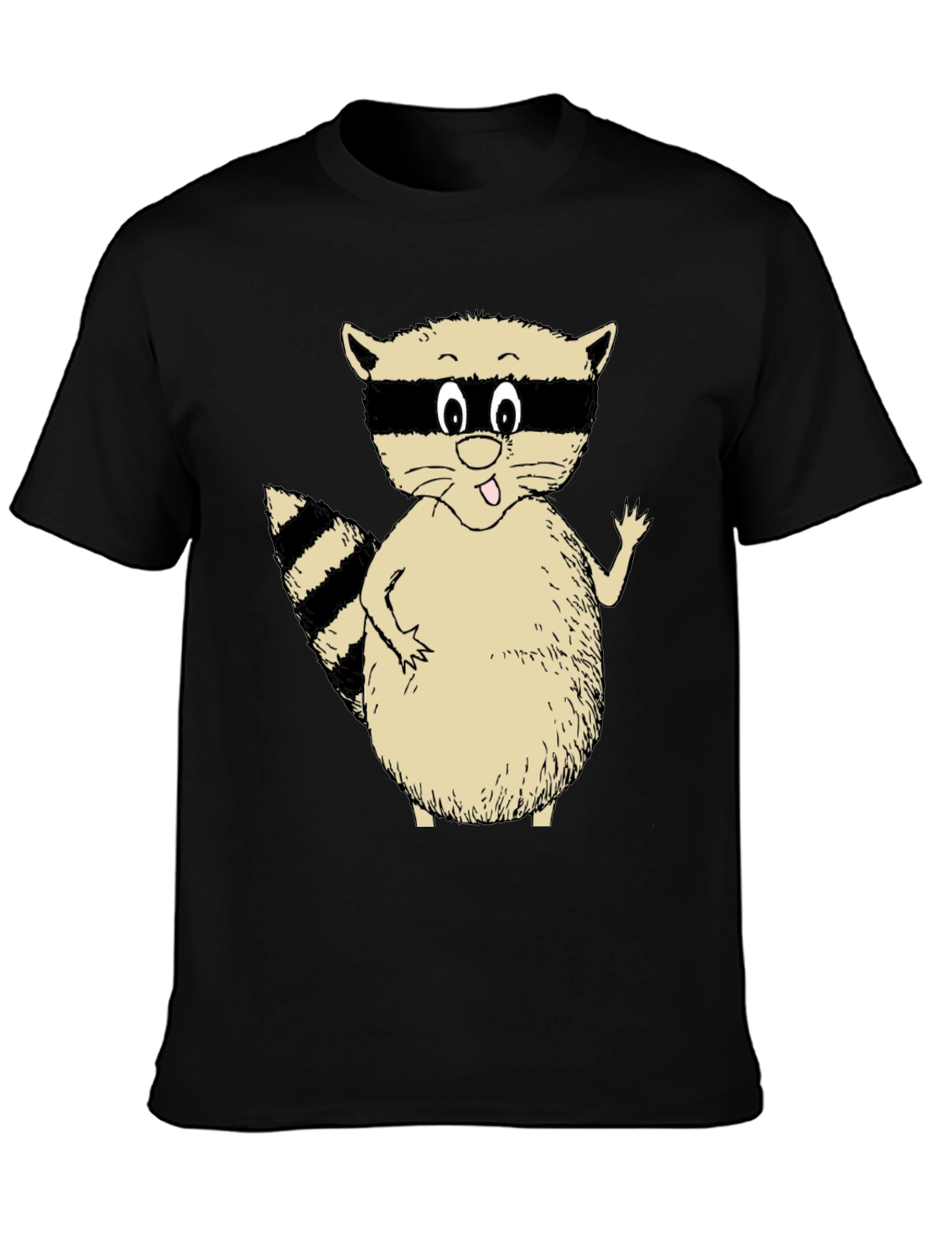 Black Cute Raccoon Graphic T-Shirt - Black Casual Tee view 3