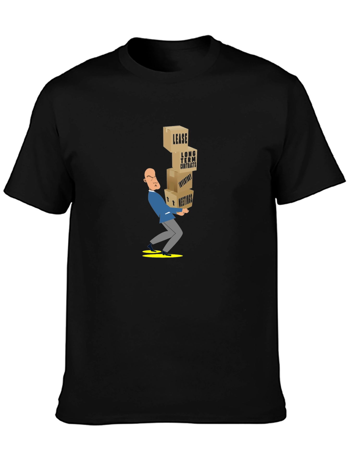 Black Black T-Shirt with Stressed Business Cartoon view 3