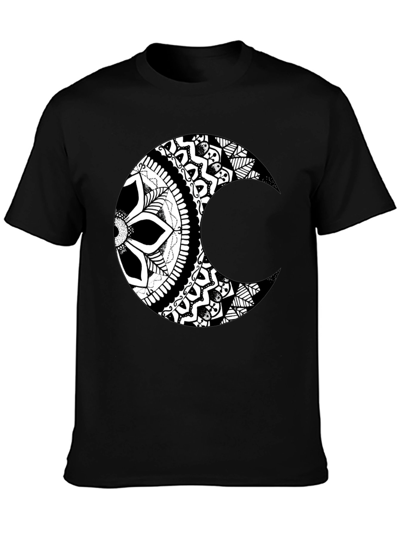 Black Moon Mandala Graphic Tee - Stylish Black T-Shirt view 3