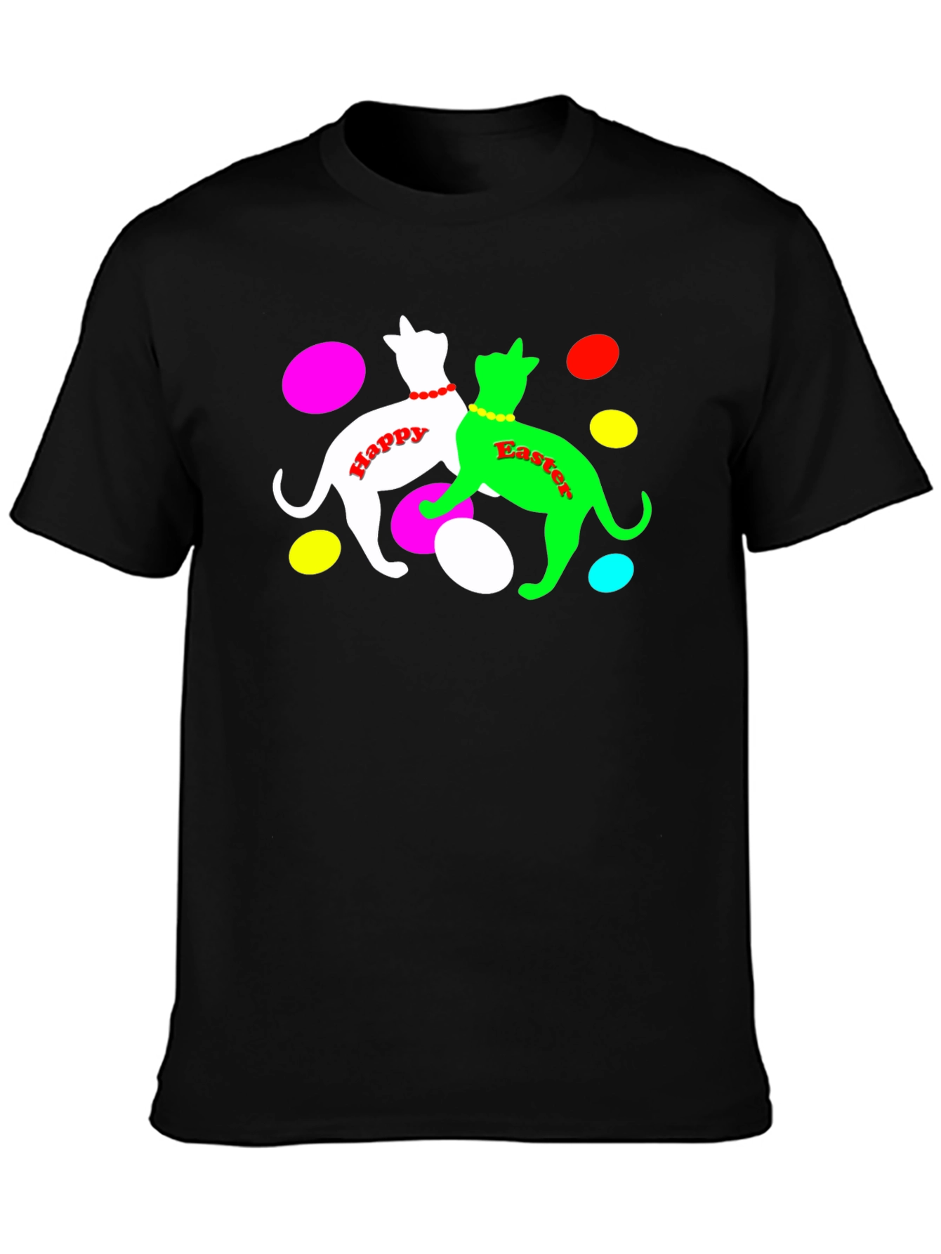Camiseta Negra Gatos Pascua Feliz