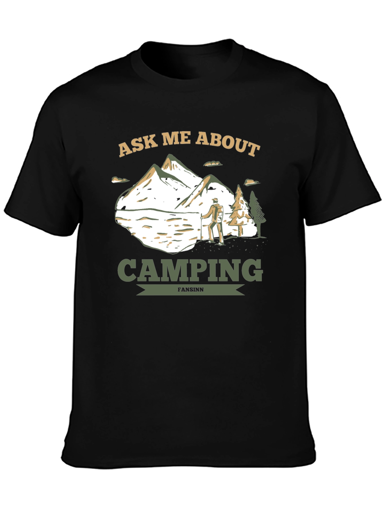Black Camping Enthusiast T-Shirt: Ask Me About Camping view 3