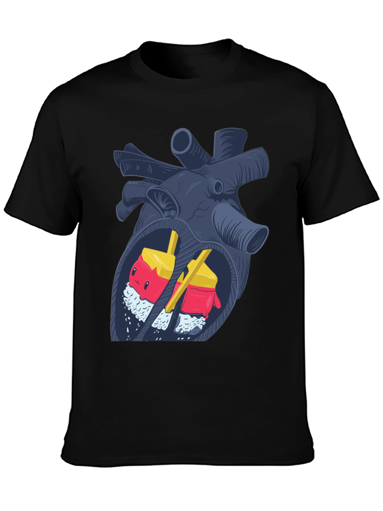 Black Anatomical Sushi Heart T-Shirt view 3