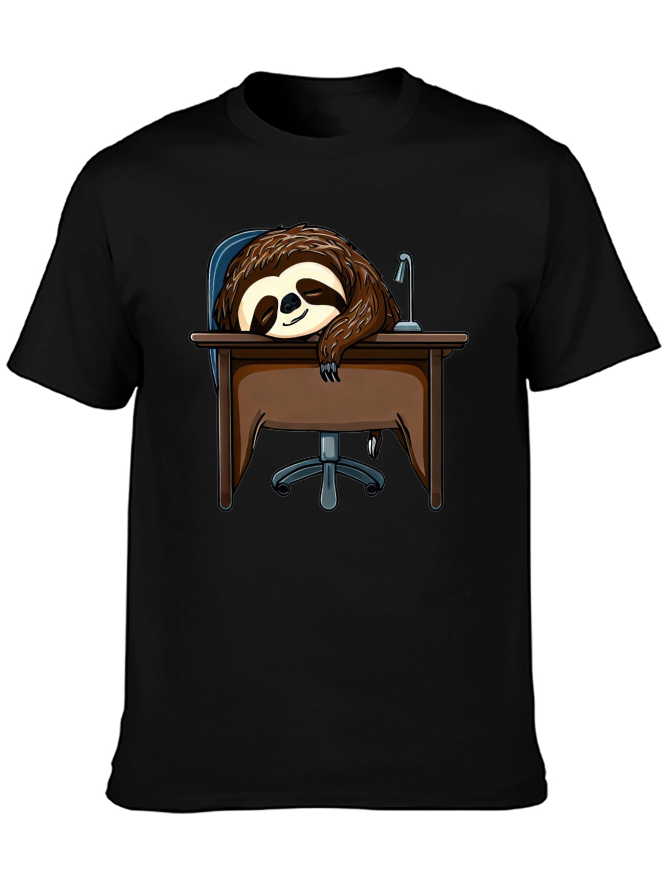 Sleeping Sloth on Desk T-Shirt - Funny Lazy Animal Tee - 3