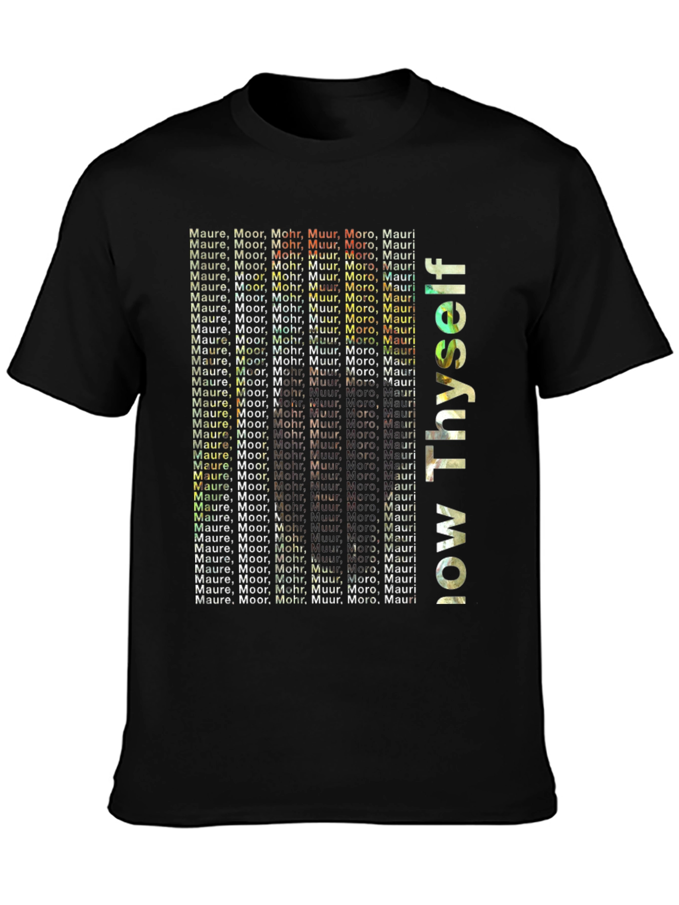 Black Know Thyself T-Shirt: Mauri, Moor, Mohr, Muur, Moro view 3