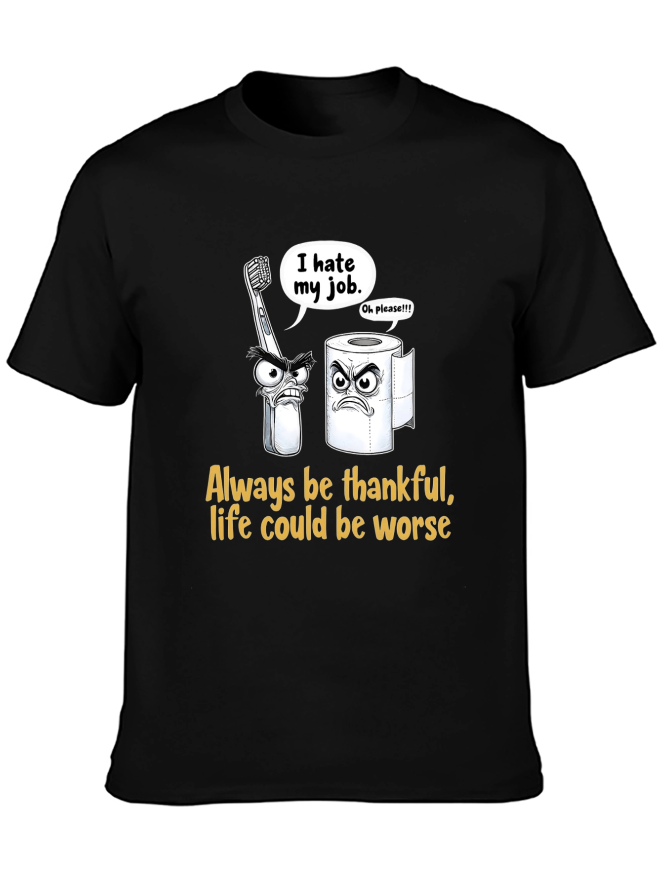 Black Funny "Hate My Job" Graphic T-Shirt view 3