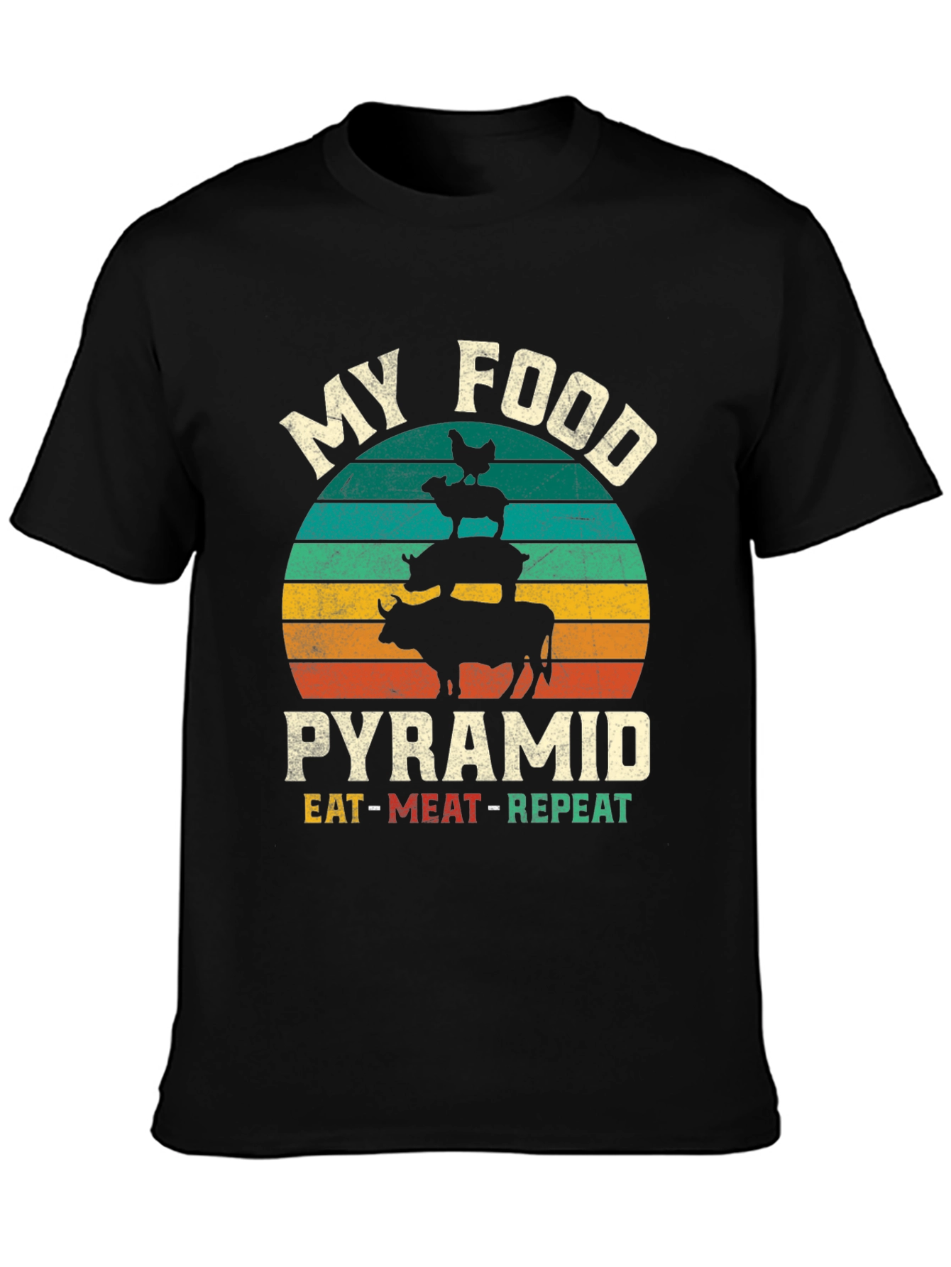 Black My Food Pyramid T-Shirt - Eat Meat Repeat view 3