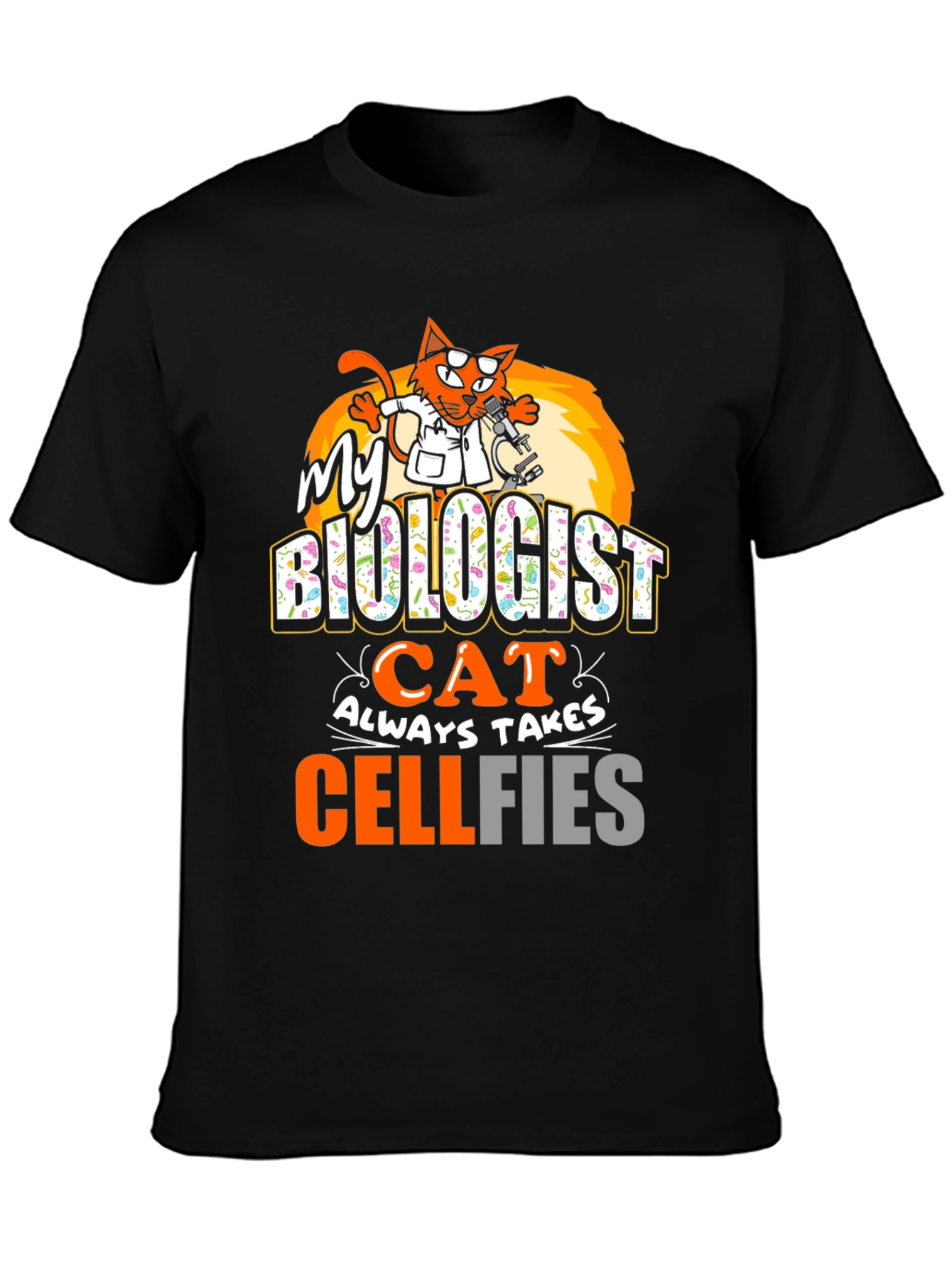 Black Biologist Cat Cellfies Graphic Tee view 3