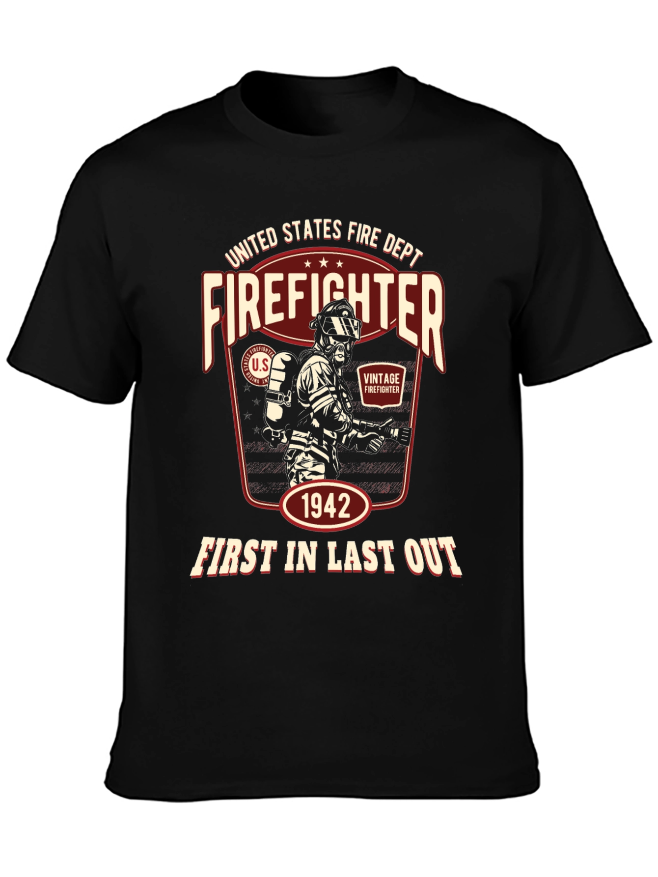 Black Vintage Firefighter T-Shirt - United States Fire Dept. 1942 view 3