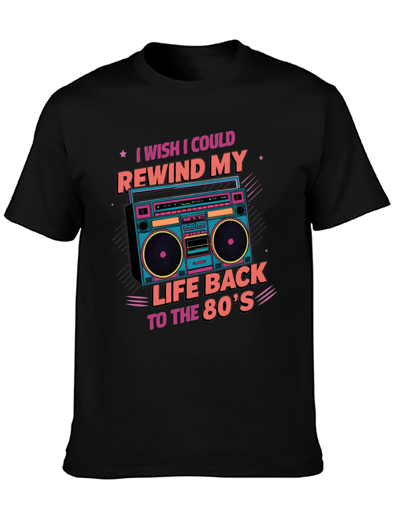 Black Rewind to the 80's Retro Boombox T-Shirt view 3