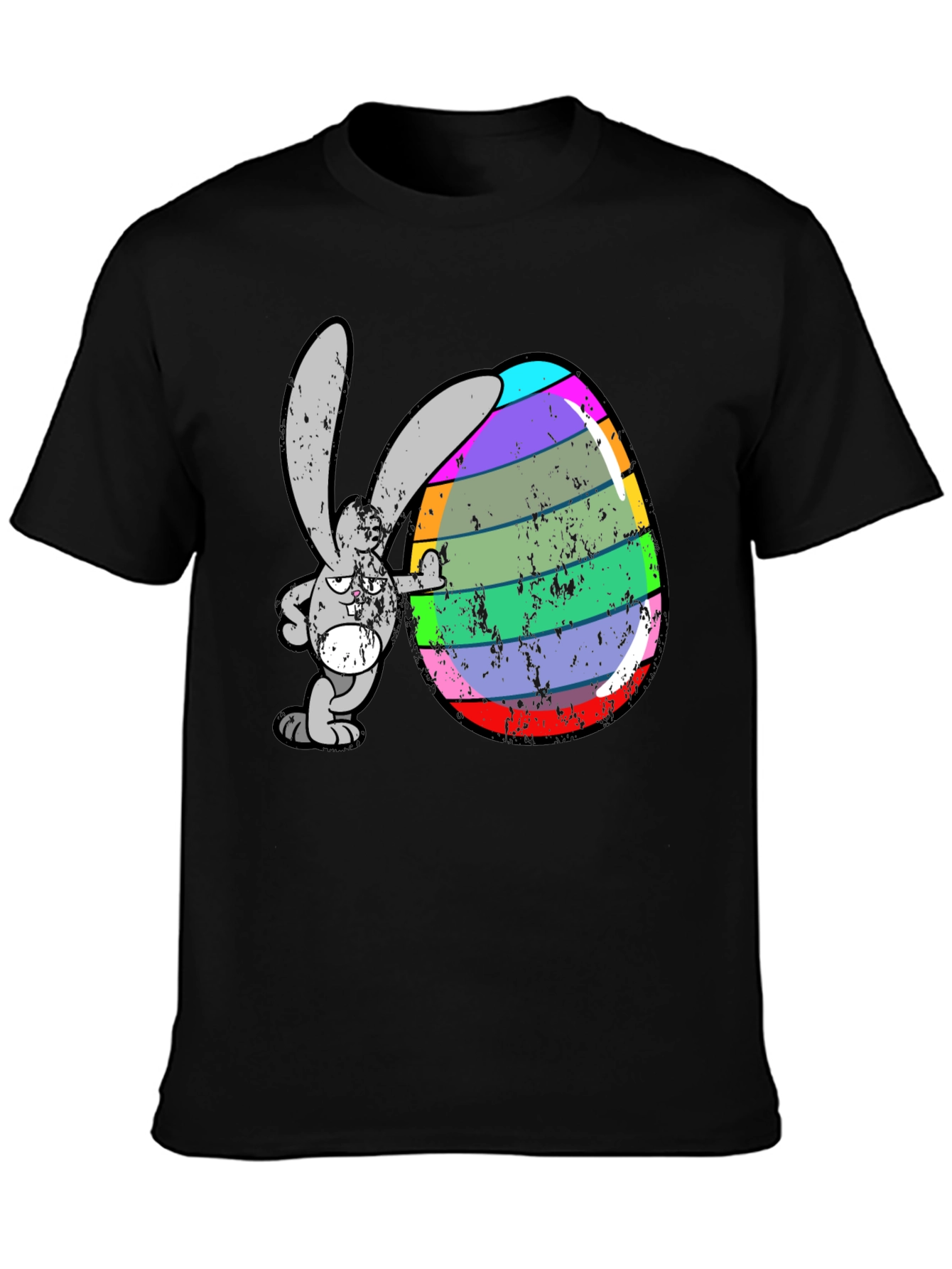 Black Easter Bunny Egg Graphic Tee - Funny Cartoon Rabbit Shirt view 3
