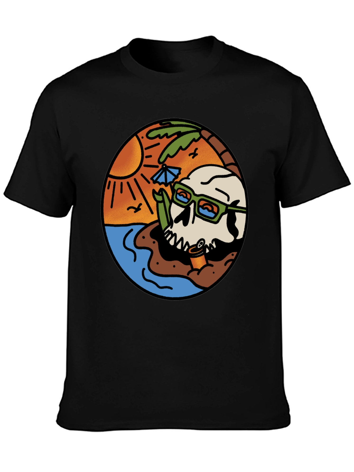 Black Beach Skull Graphic Tee - Cool Summer Vibes view 3