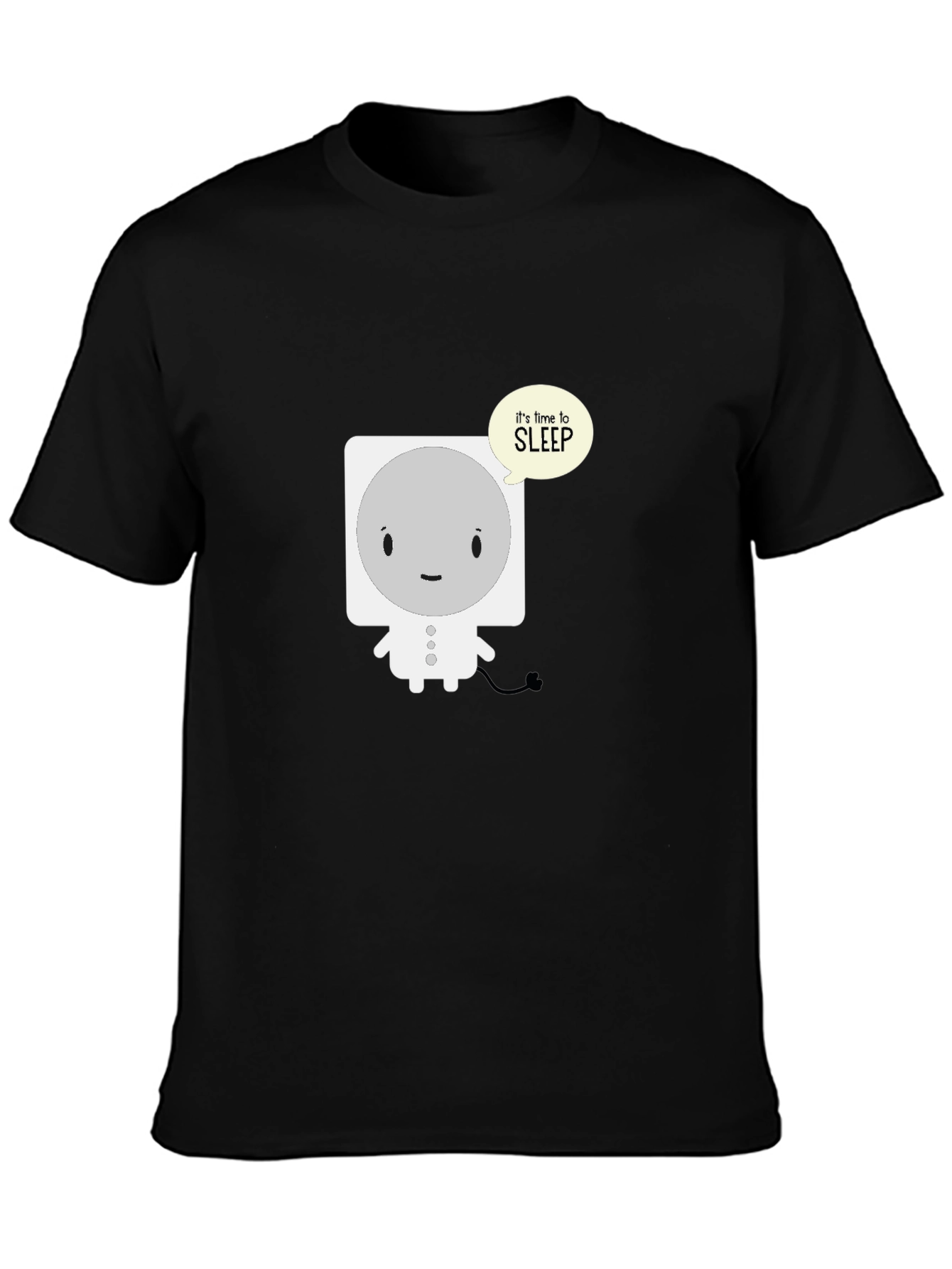 Black Cute Sleepy Robot Black T-Shirt view 3