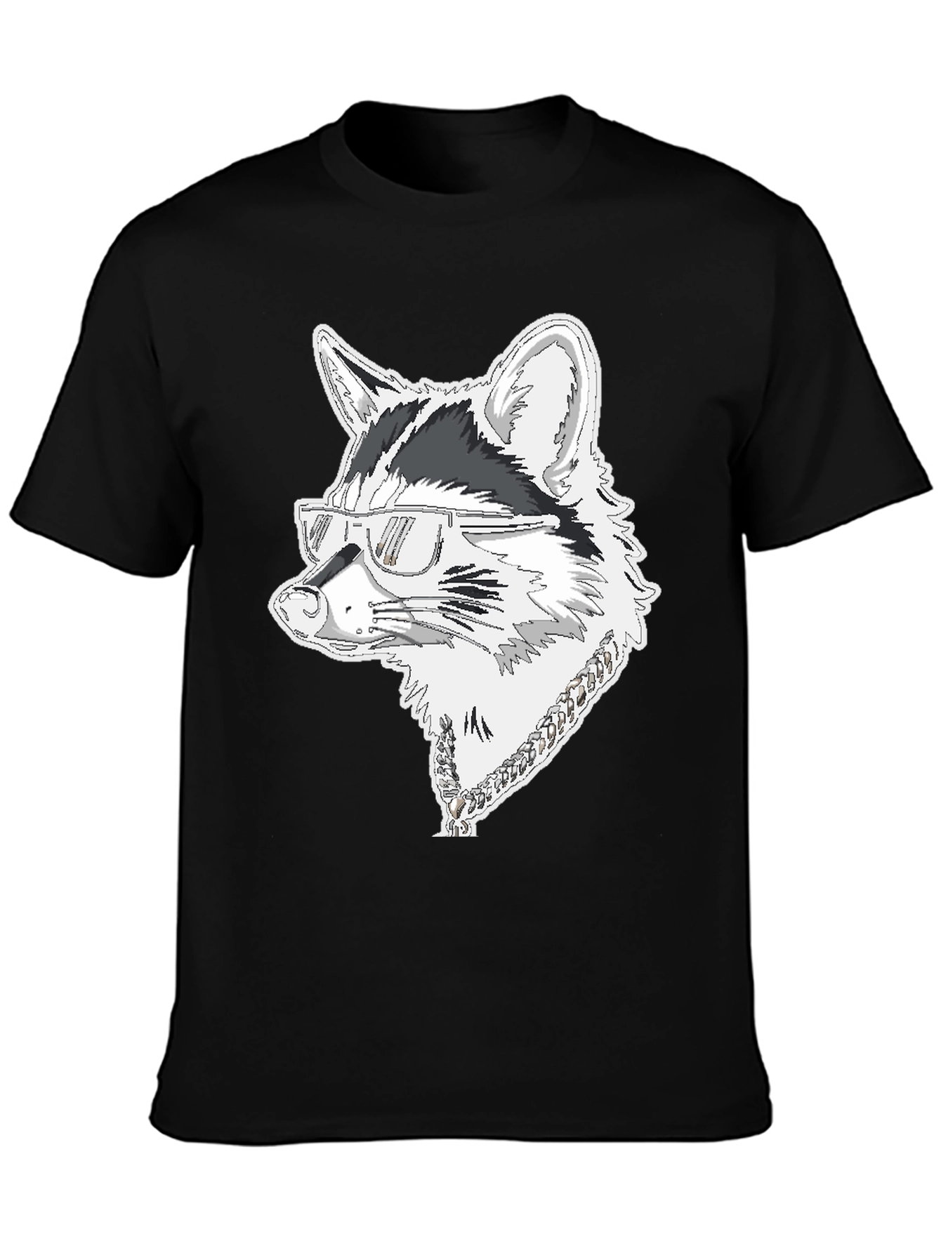 Black Cool Raccoon Graphic Tee - Black Cotton T-Shirt view 3