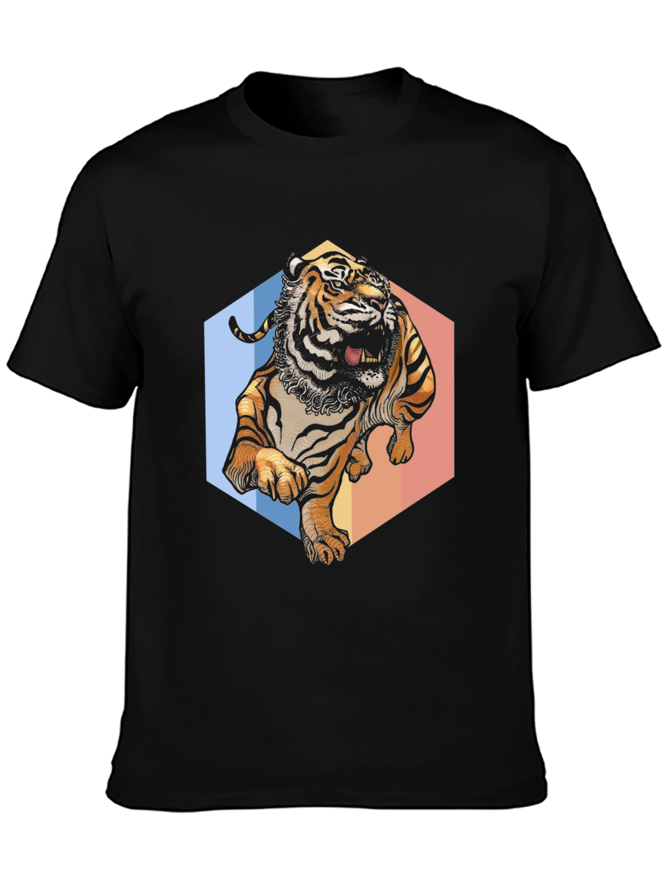 Black Roaring Tiger Graphic Tee - Bold Black T-Shirt view 3
