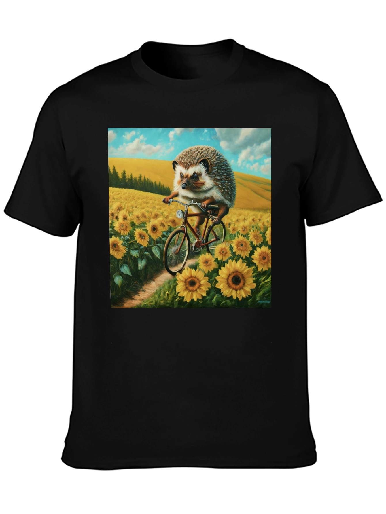 Black Hedgehog on Bike T-Shirt view 3
