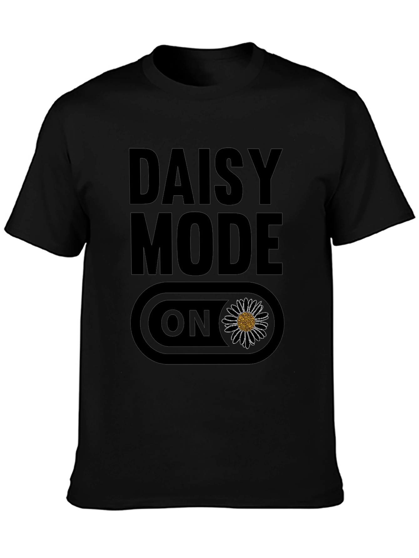 Black Daisy Mode ON Graphic T-Shirt - Black Casual Tee view 3