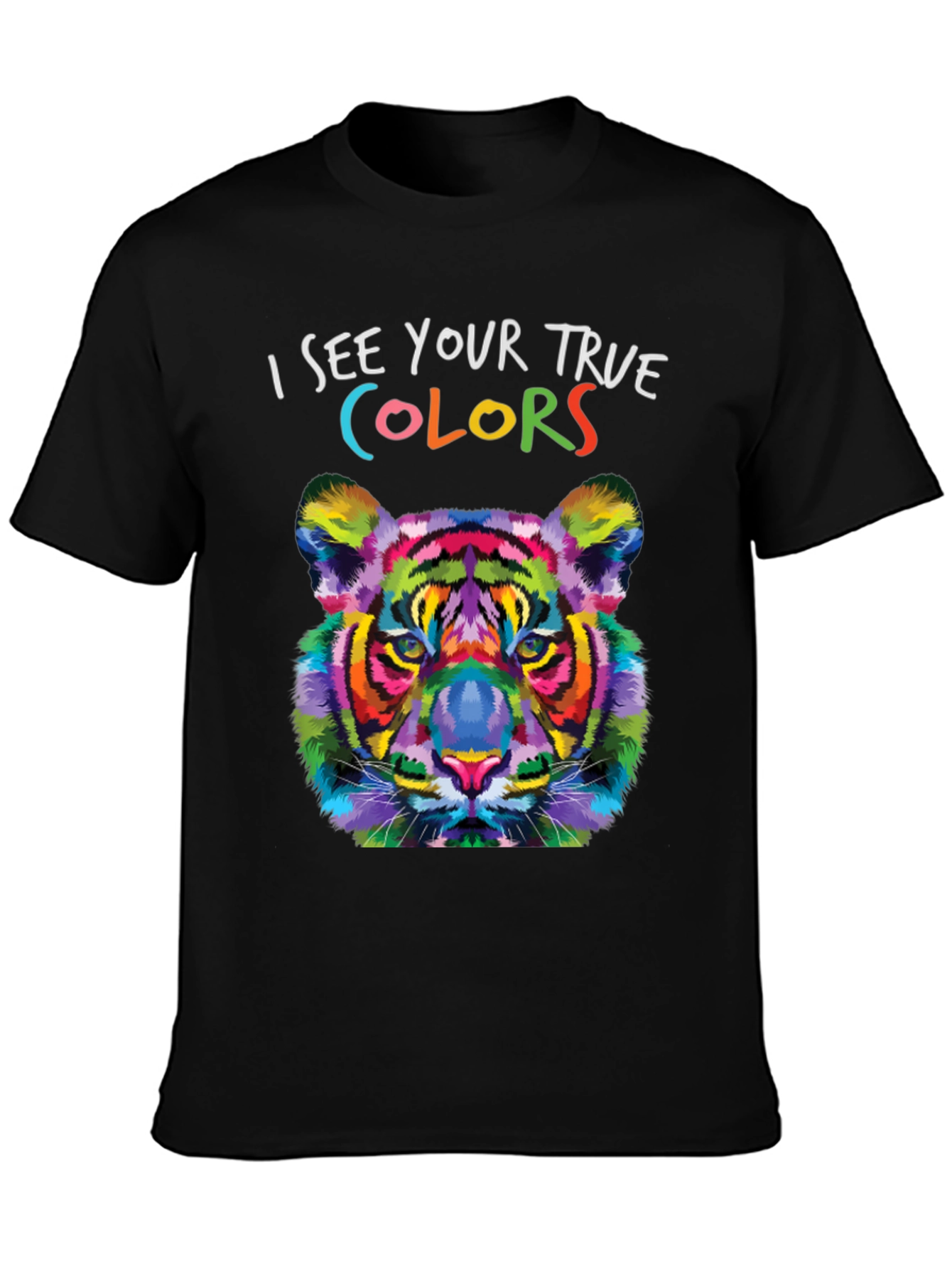 Black Colorful Tiger Graphic T-Shirt - See Your True Colors! view 3