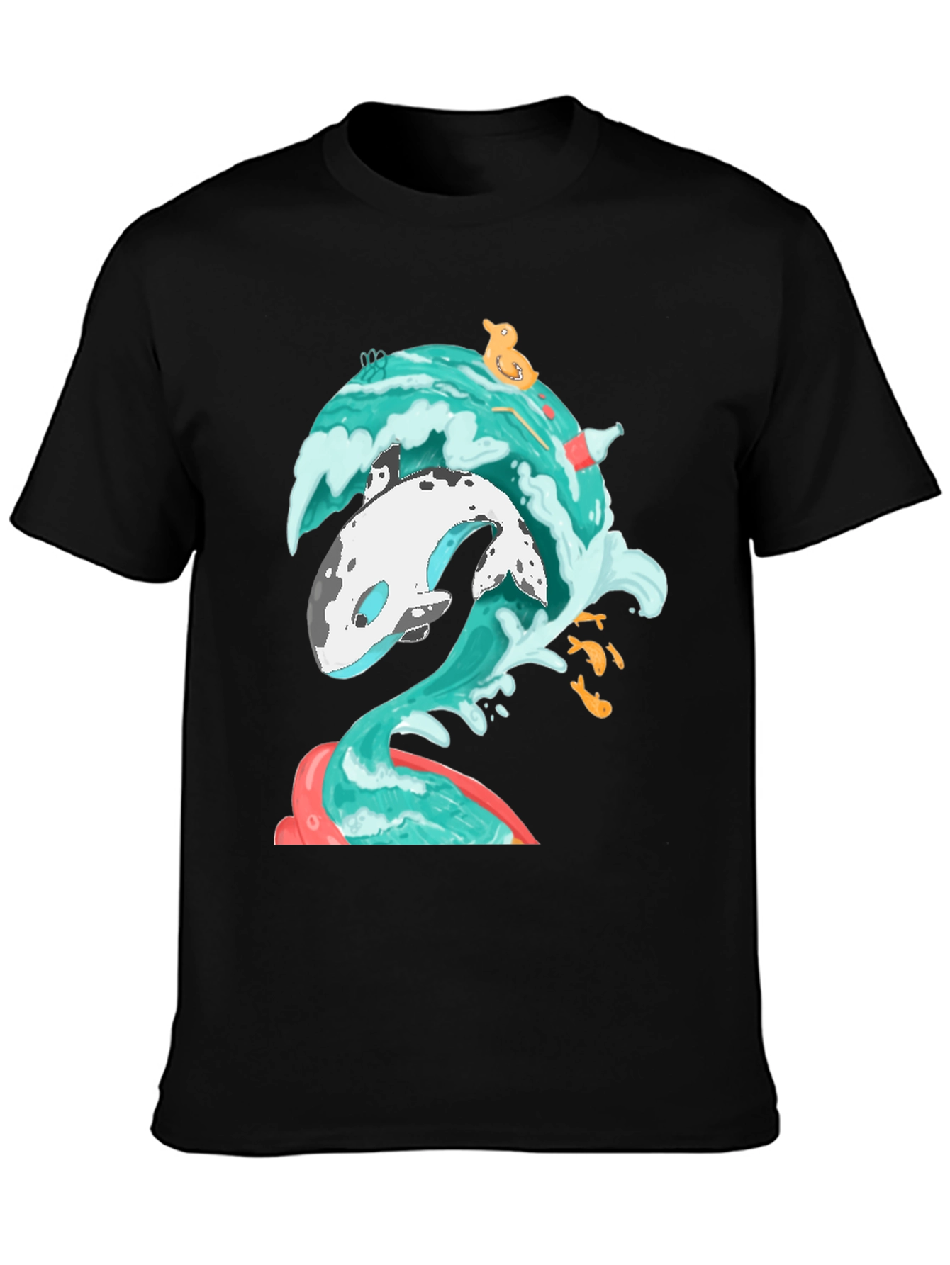 Black Whale Wave Graphic Tee - Unique Ocean Art T-Shirt view 3