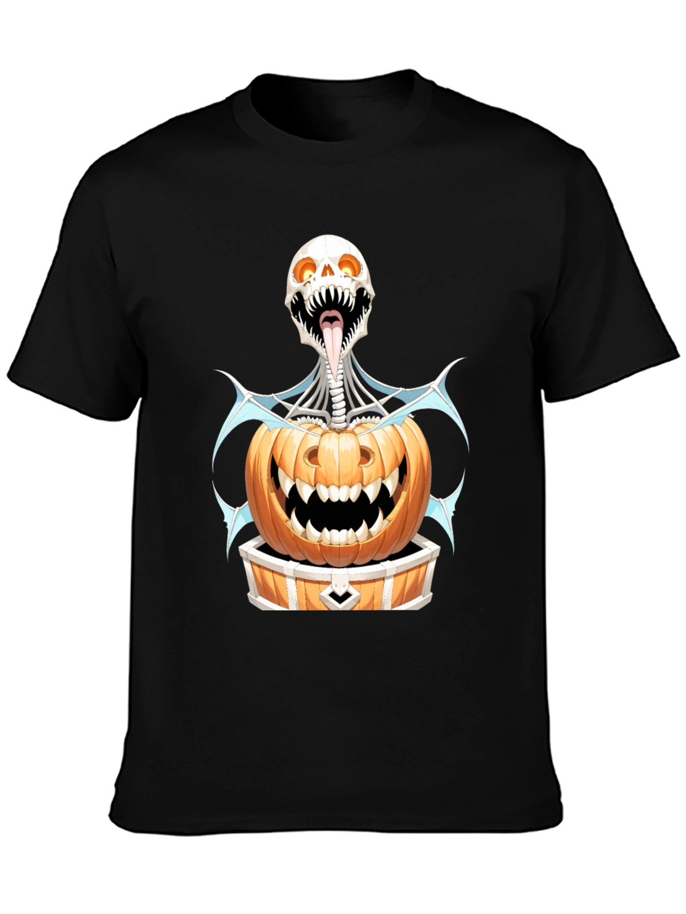 Black Halloween Skeleton Pumpkin Graphic Tee view 3
