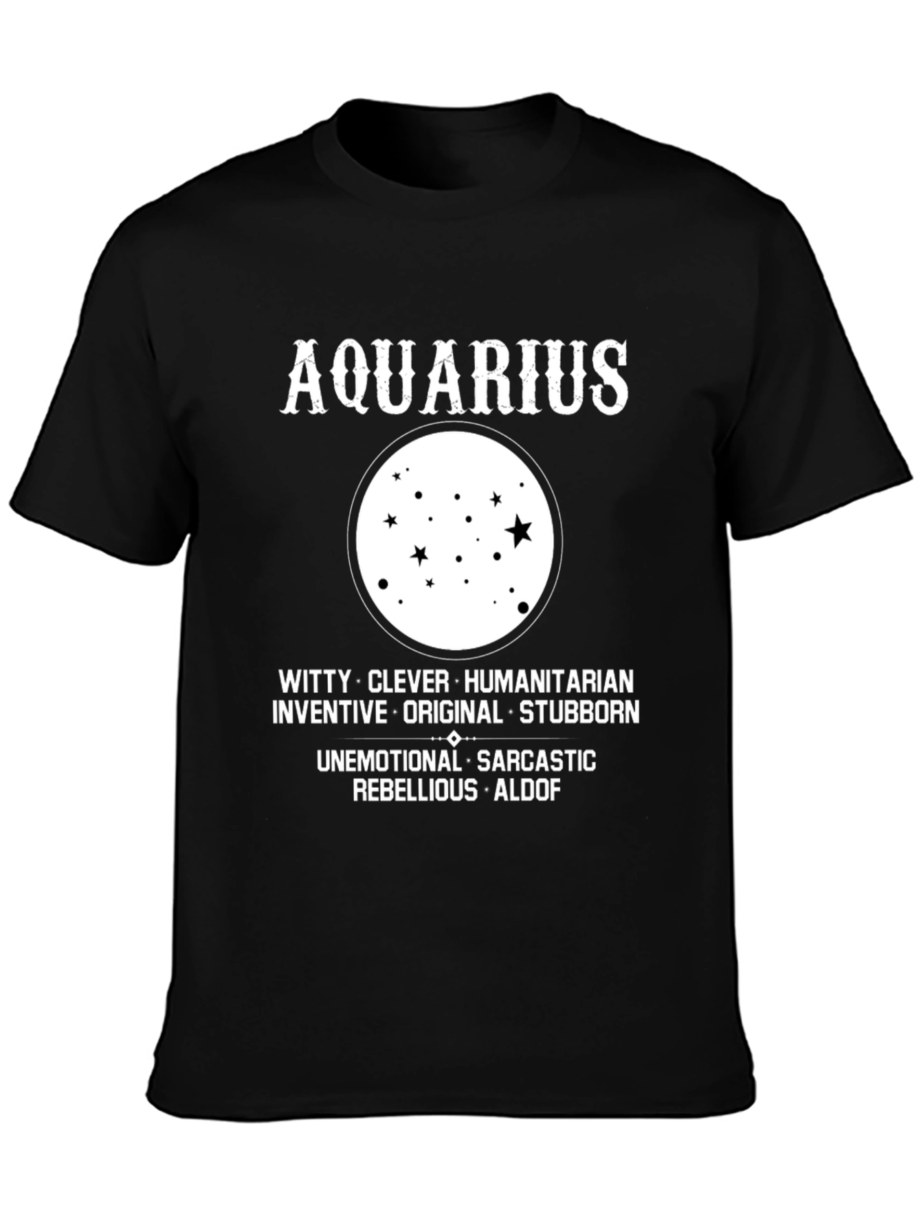 Black Aquarius Zodiac Star Sign Black T-Shirt view 3