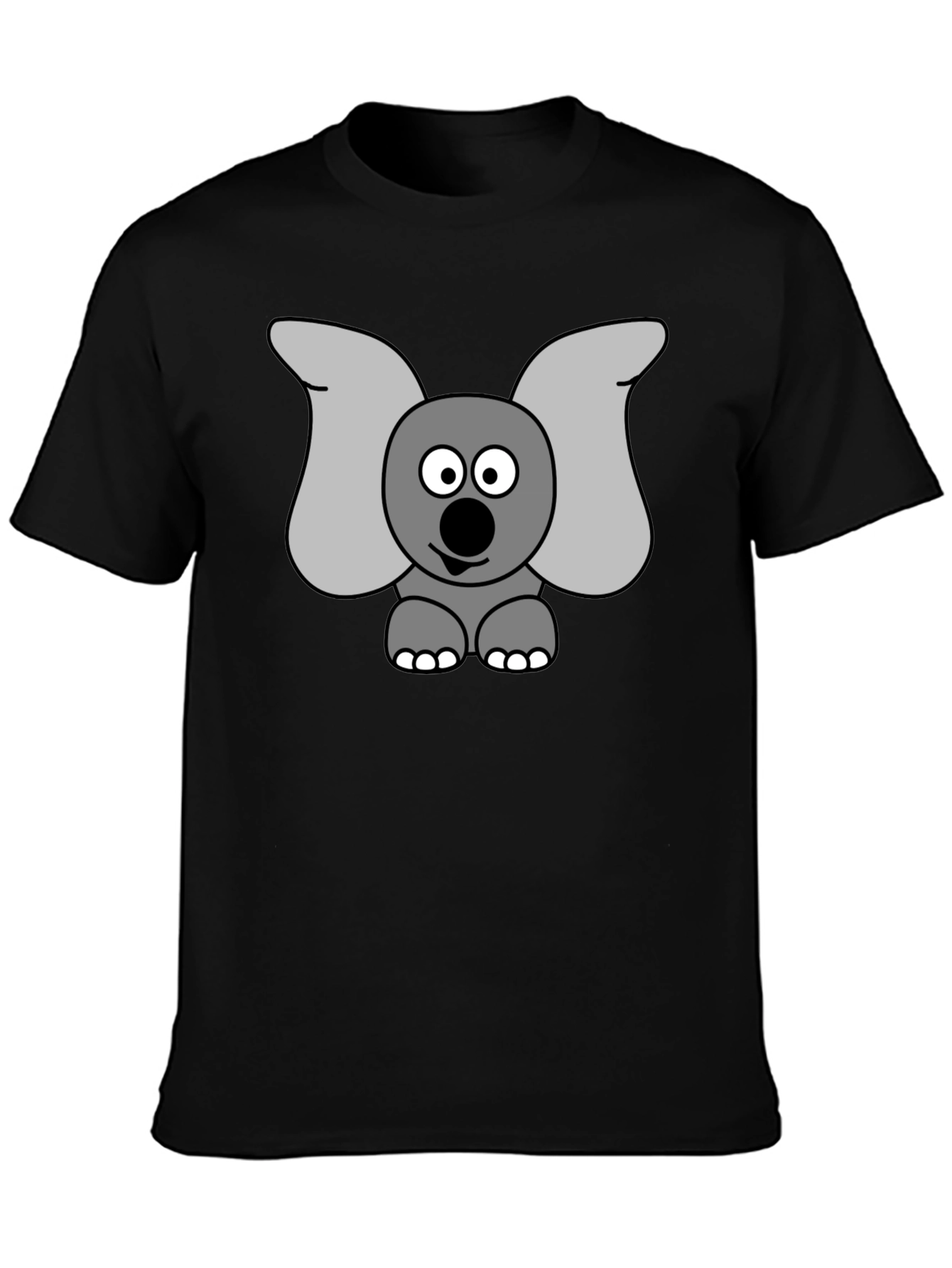 Black Cartoon Elephant Graphic Tee - Black Cotton Shirt view 3