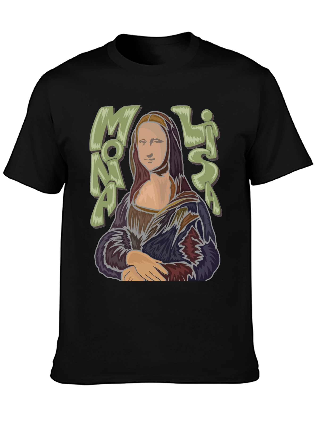 Black Mona Lisa Graphic Tee - Classic Art Style T-Shirt view 3