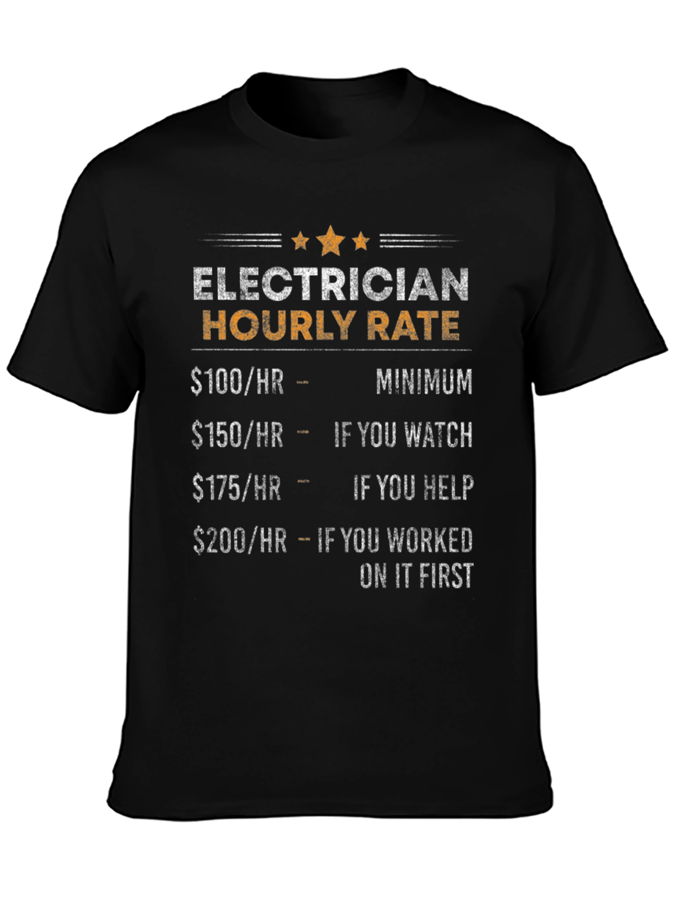 Black Electrician Hourly Rate Humor T-Shirt view 3