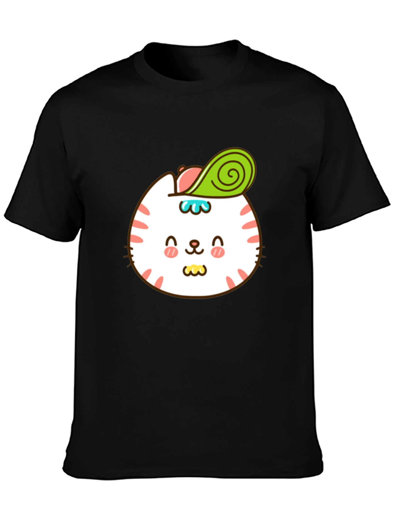 Black Cute Cat Avocado T-Shirt - Stylish Cartoon Design view 3