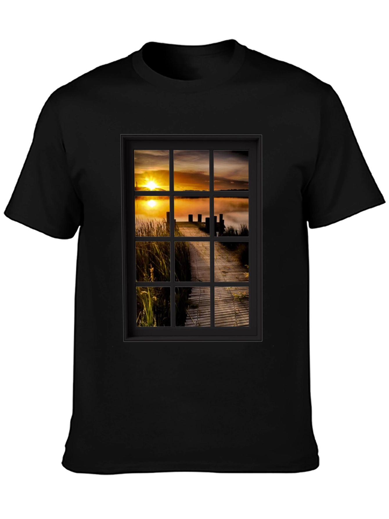 Black Sunrise Pier Window Graphic Tee - Unique Design! view 3