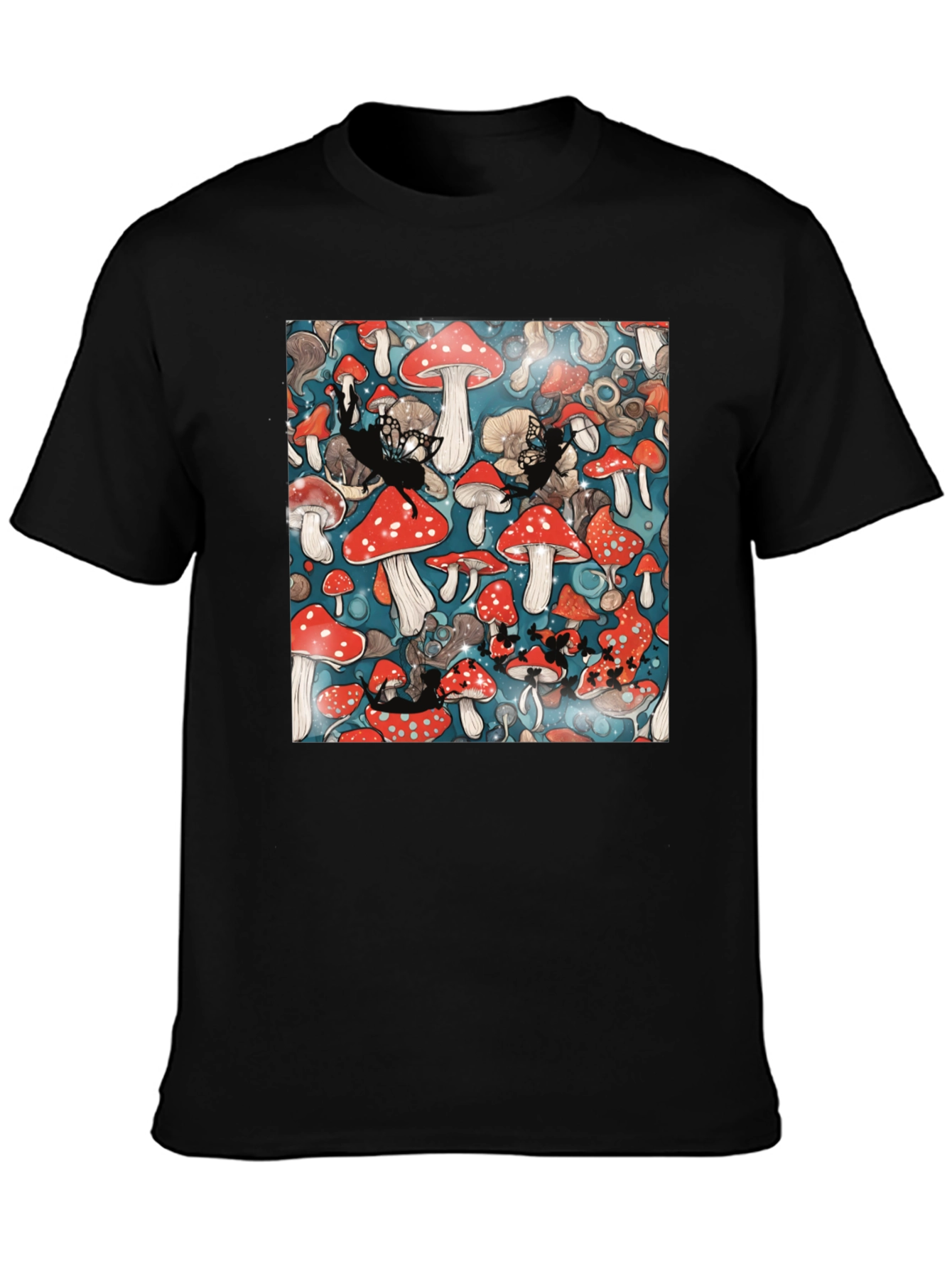 Black Mushroom Fairycore Graphic T-Shirt view 3