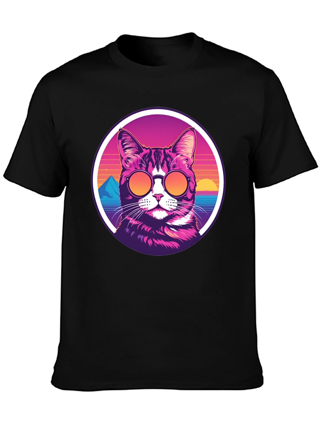 Black Retro Cat T-Shirt - Cool Cat with Shades view 3