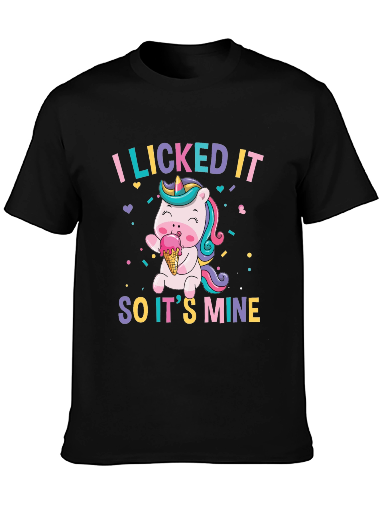 Black I Licked It So It's Mine Unicorn T-Shirt view 3