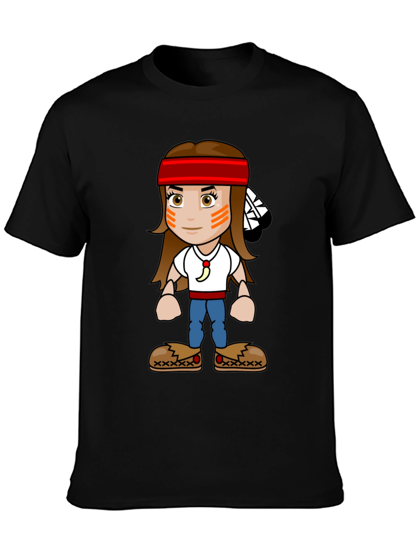 Black Native American Cartoon T-Shirt view 3