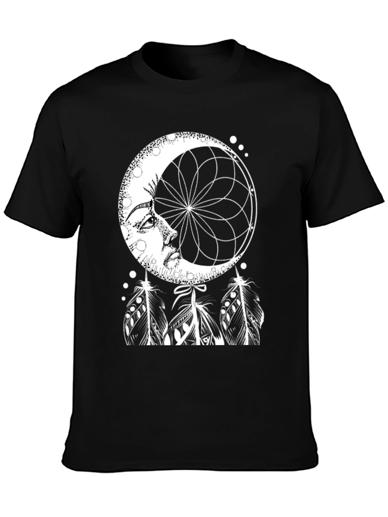 Black Dreamy Moon Graphic Tee - Black Cotton Blend view 3