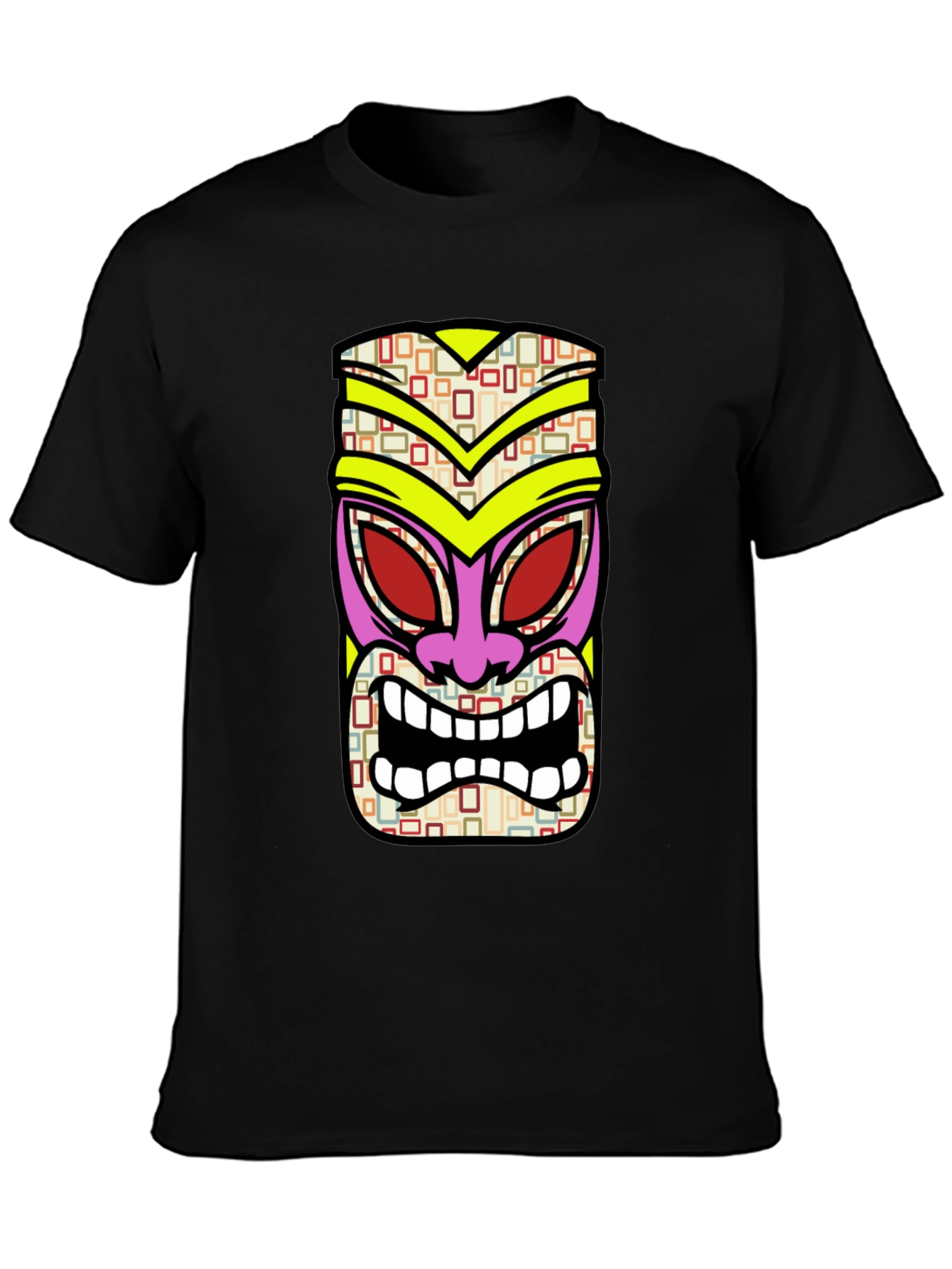 Black Tiki Mask Graphic Tee - Black Cotton T-Shirt view 3