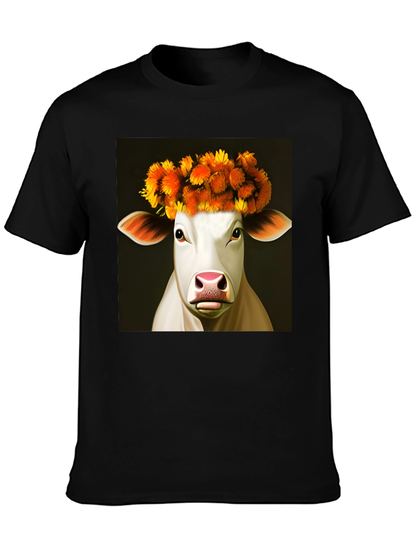 Black Cow with Flower Crown Graphic Tee - Black view 3