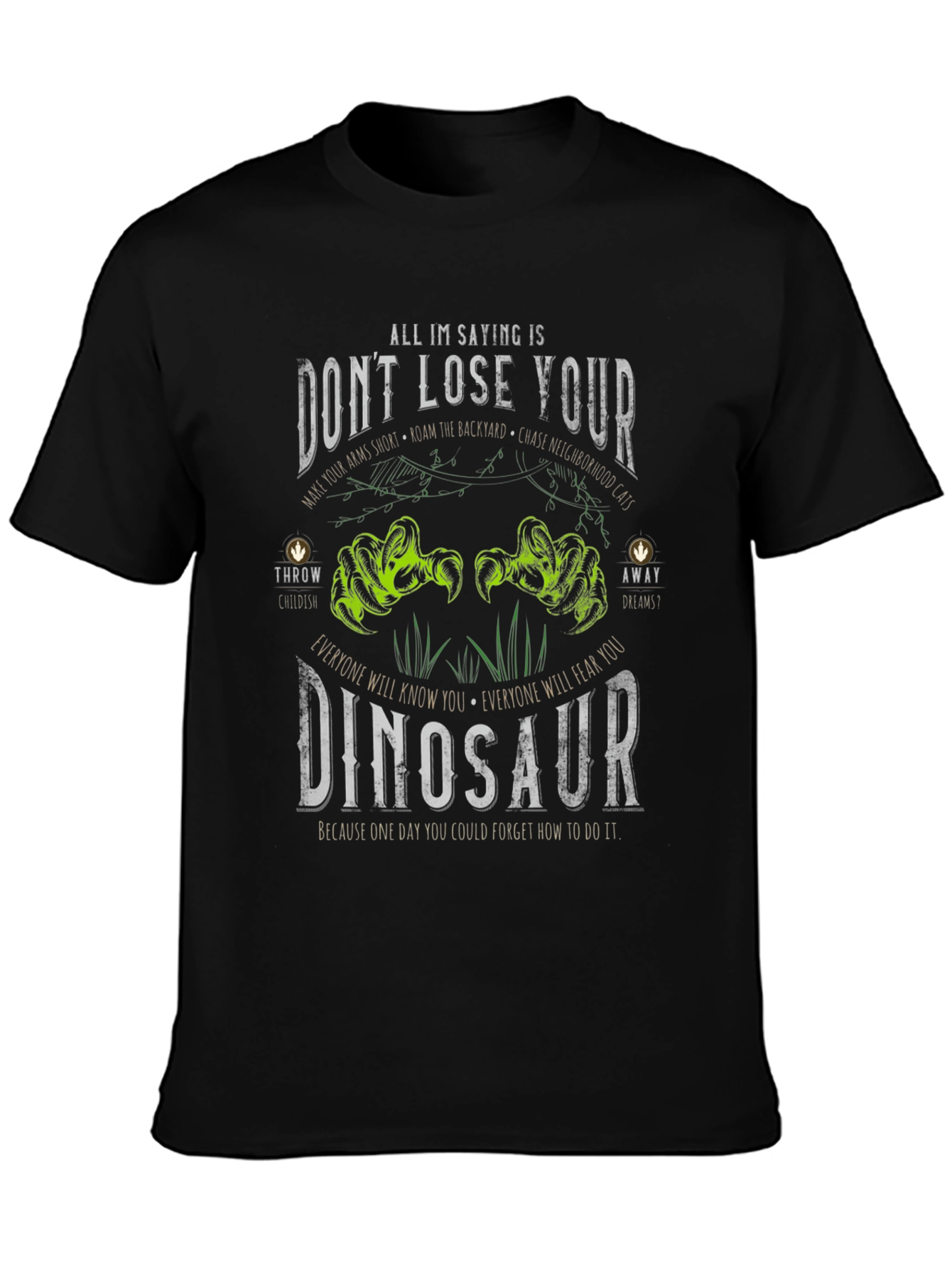 Black Don't Lose Your Dinosaur Graphic Tee - Black Cotton T-Shirt view 3