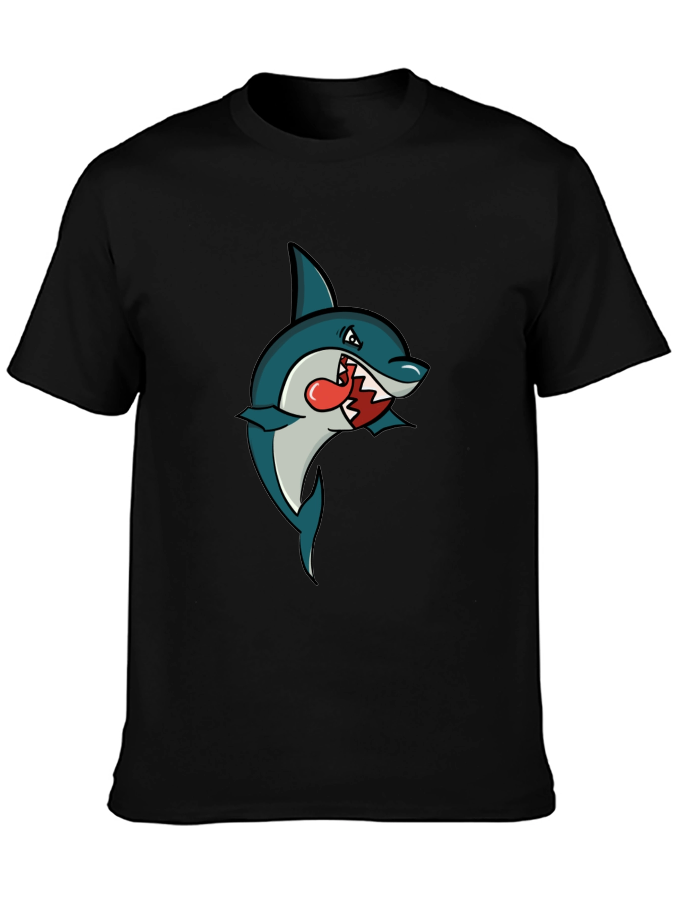 Black Shark Cartoon Graphic Tee - Men's Black T-Shirt view 3