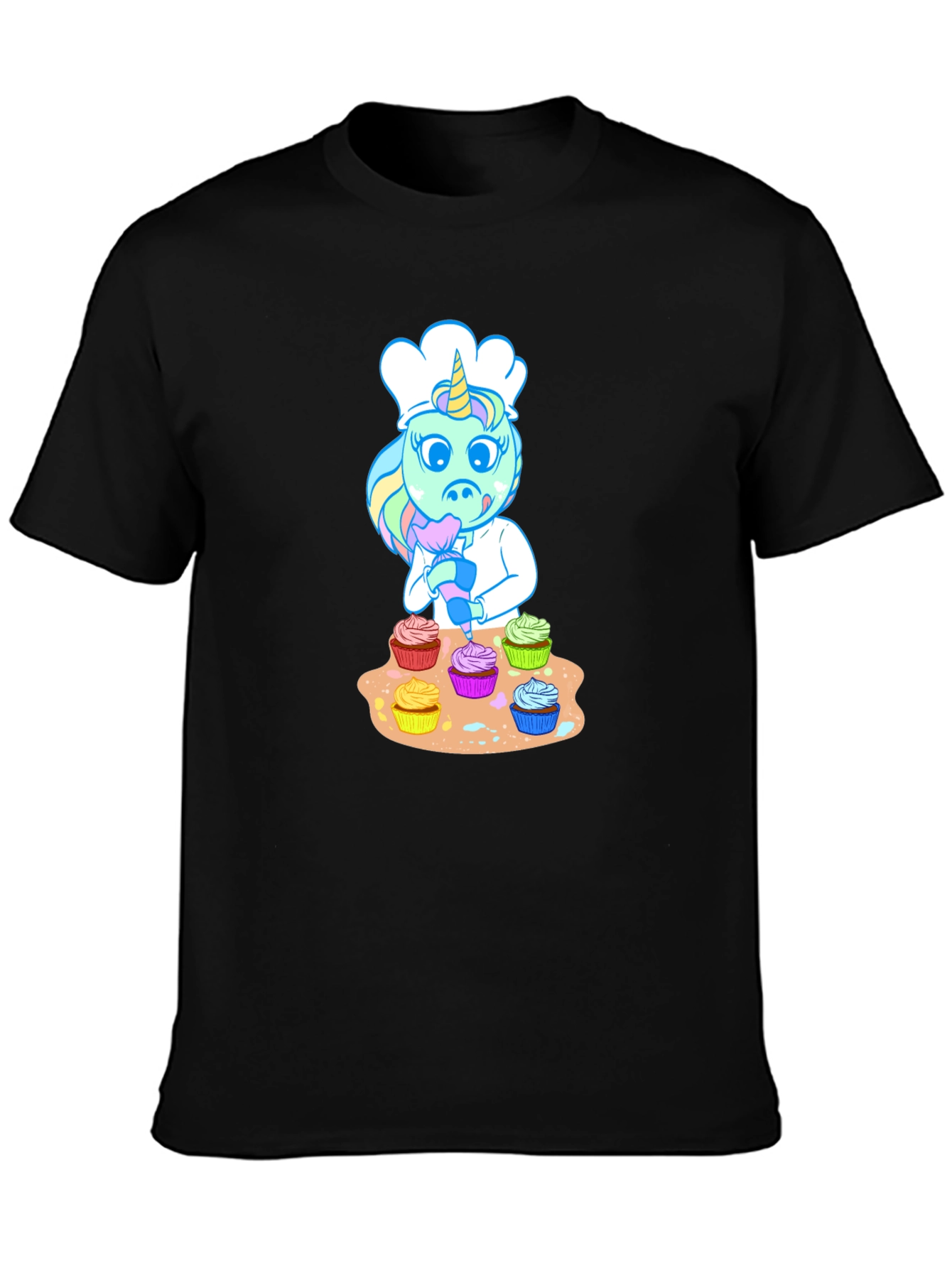 Black Unicorn Chef Cupcake T-Shirt view 3