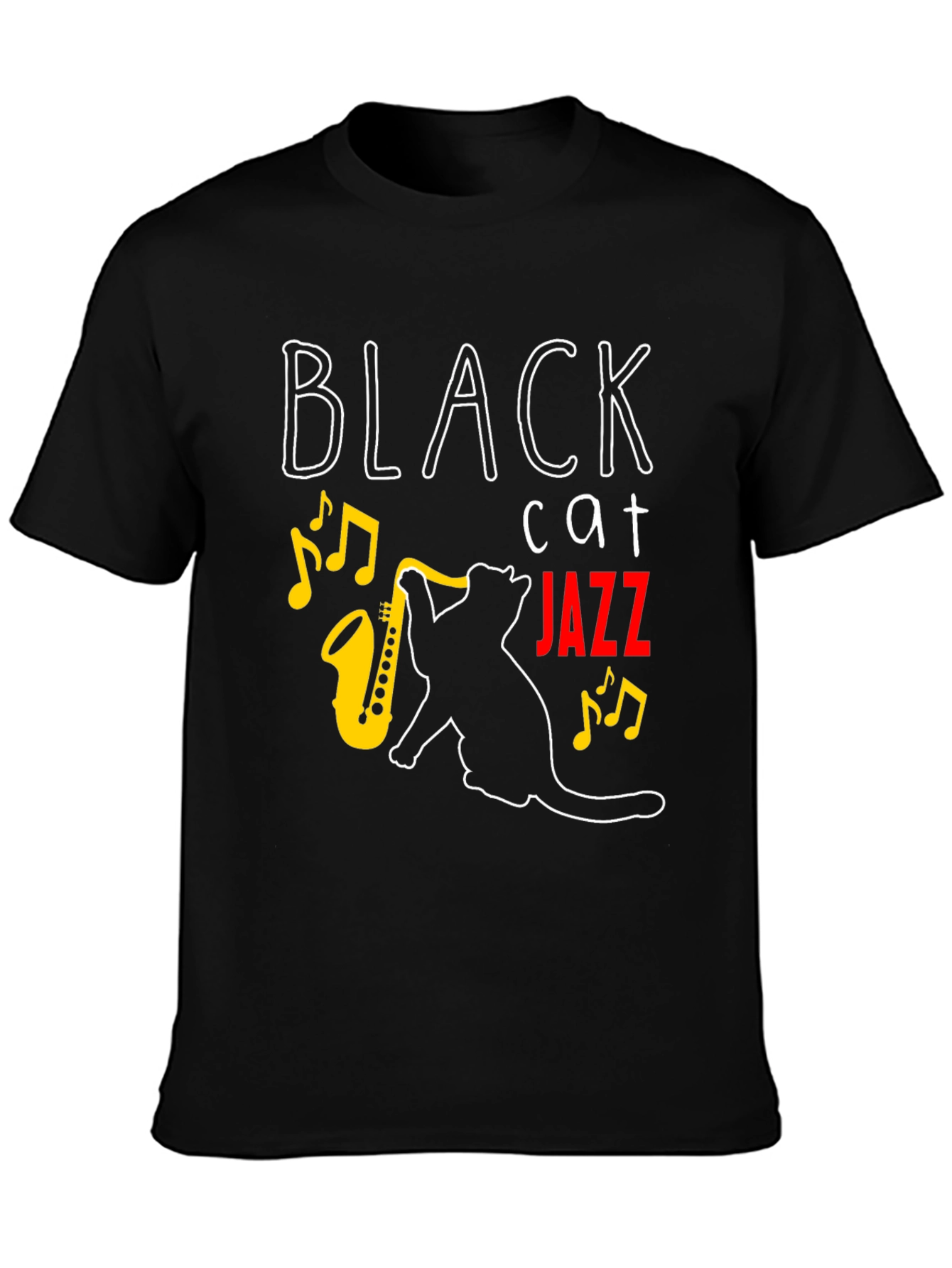Black Black Cat Jazz Music T-Shirt view 3